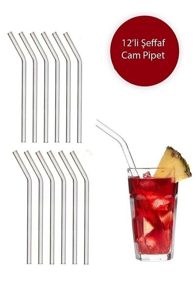 ARGKRİSTAL 20 cm Borosilicate Glass Straws - Original Set of 12