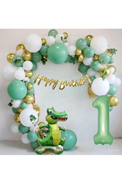 DÜVENCİ TİCARET Mat Yeşil 1 Yaş Ayaklı Timsah Folyo Balon Happy Birthday Kali...