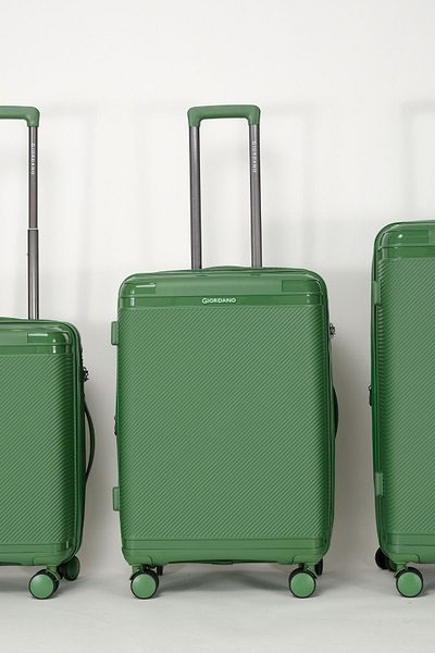 Giordano League Luggage Set of 3 Dark Green PP Travel Suitcase, Unbreakable Lightweight Expandable