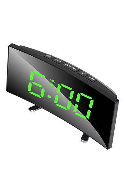 Home Dijital Kavisli Alarmlı Saat Aynalı Led Işıklı Dekoratif Masaüstü Işığı ...