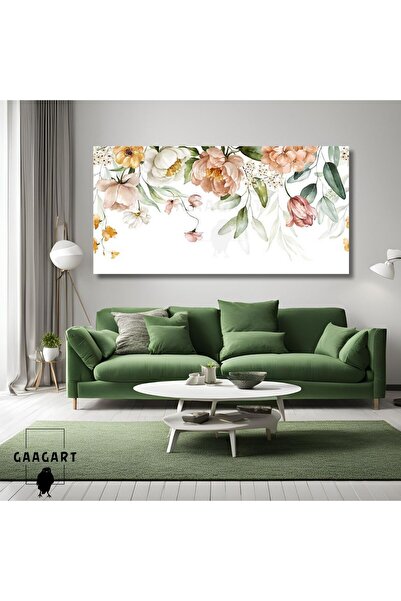 GAAGART Panoramik Kanvas Duvar Tablosu Sarı Beyaz Pembe Çiçek Dizaynı