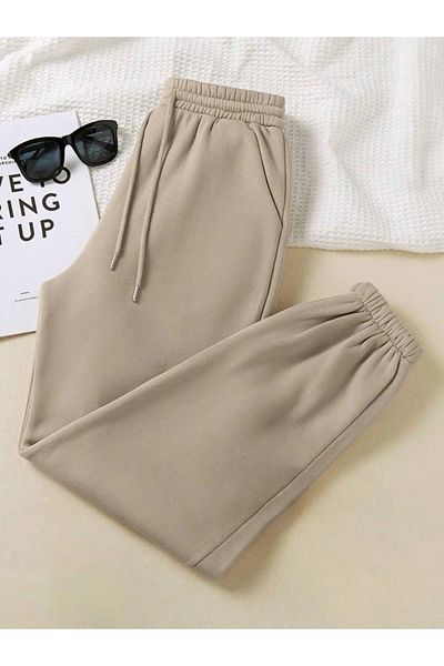 EXPECTED Παντελόνι φούτερ Jogger Unisex με 3 νήματα, ίσια ψηλή μέση, ελαστική τσέπη στα πόδια