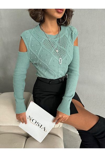Nosia Embossed Patterned Off-The-Shoulder Sweater
