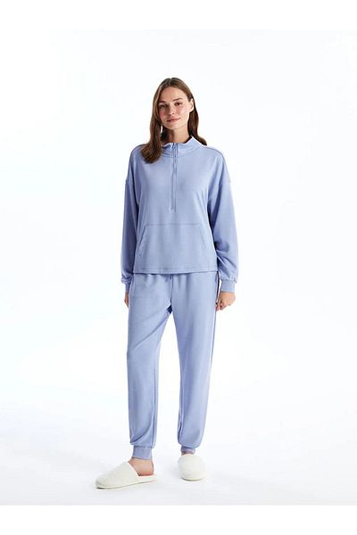 LC Waikiki LCW Young Dark Lilac Stehkragen-Oversize-Damen-Pyjama-Oberteil