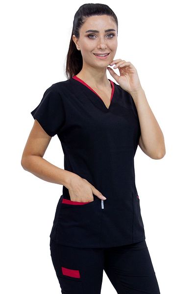 Alsancak Üniforma Twin Flex Black Lycra Thin Fabric Doctor Jersey and Nurse Jersey Set