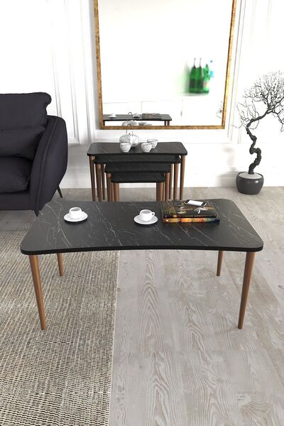 Zuesse Dizayn Aleyna 5li Orta Sehpa Ve Zigon Sehpa Ahşap Ayaklı Çay Kahve Seh...