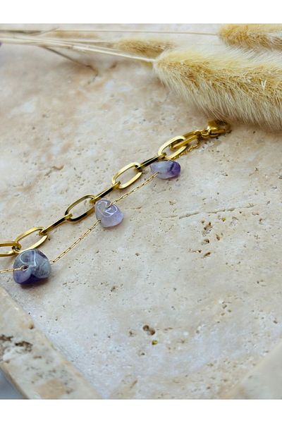 By Song Aksesuar Natural Stone Bracelet with Steel Chain
