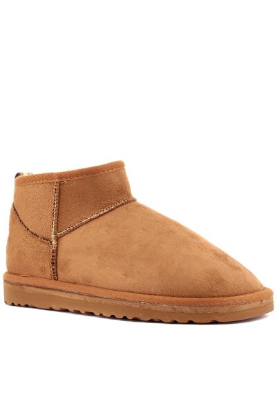 Yula Fashion Shoes Kadın Taba Süet Yarım Bot Içi Tüylü Kalın Taban Ayakkabı