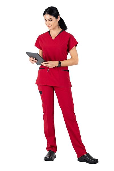 Alsancak Üniforma Twin Flex Red Lycra Thin Fabric Doctor Jersey and Nurse Jersey Set