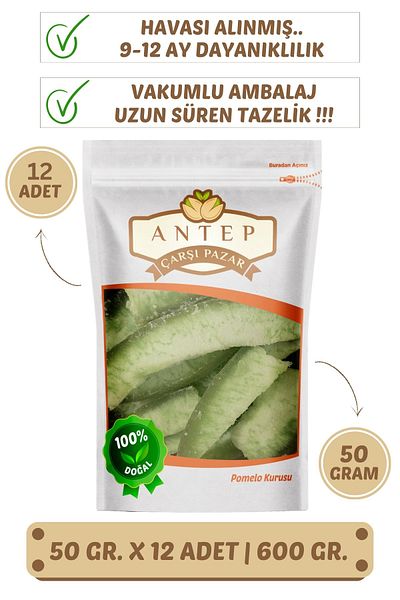 Antep Çarşı Pazar 50 Gr. X 12 Pieces Pomelo Dried Fruit - Vacuum Packaging