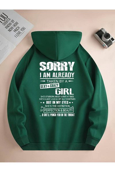 Machetta Χειμερινό φούτερ Unisex Oversize - 3 κλωστές, 100% βαμβάκι, κουκούλα, στάμπα 'Sorry I Am Already'