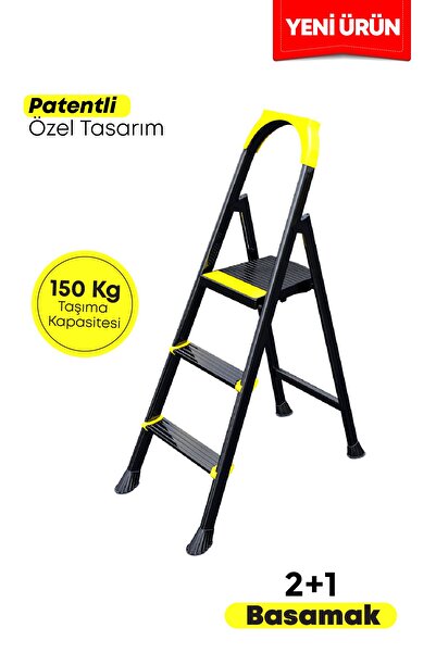 ERTEKPA Leo Siyah Merdiven 2+1 Metal Basamaklı