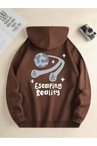 Keywest Χειμερινό φούτερ με στάμπα Escaping Reality Unisex Oversize - 3 κλωστές 100% βαμβάκι, κουκούλα