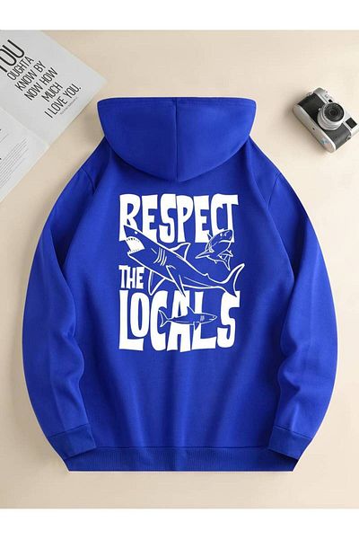 Keywest Унисекс зимен суитшърт с качулка и щампа Respect The Locals - 3 нишки, 100% памук