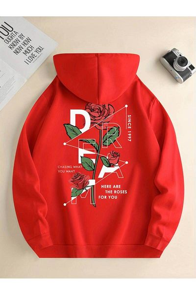 Machetta Унисекс суитшърт с качулка и щампа Dream Rose - 3 нишки, 100% памук