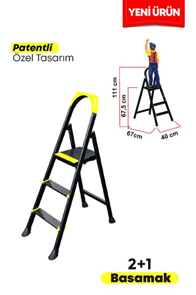 ERTEKPA Leo Siyah Merdiven 2+1 Metal Basamaklı