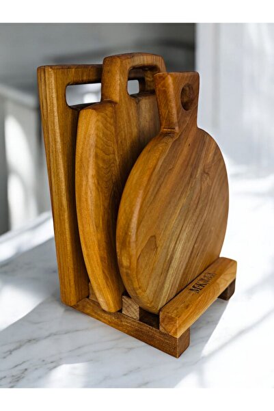 MEKWOOD Four Piece Wooden Alder Natural Cutting Board Presentation Stand