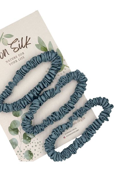 ICON SILK Set de 3 cleme de păr din mătase subțire (albastru noapte)