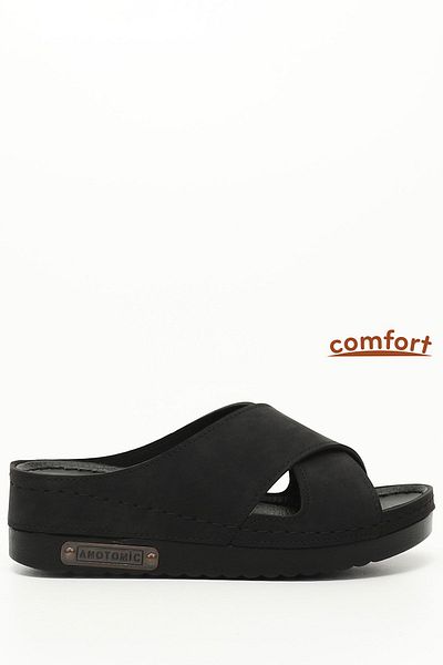 GÖNDERİ(R) Women / Girls Black Wedge Sole Cross Strap Comfort Slippers