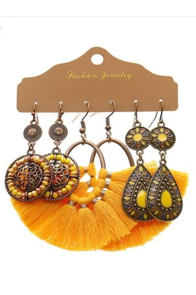 Shisa Jewel 3 cift çiçek püskül geometrik kadın küpe seti (156)
