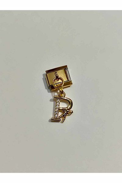 AseLJewellery P Letter Italian Charm - Flexible Bracelet, Gold Astronaut Detailed
