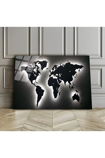 Harikabirev HARİKABİREV | TABLA HARTĂ MONDIALĂ NEGRU-ALB DE STICLA INRĂZĂTĂ (...