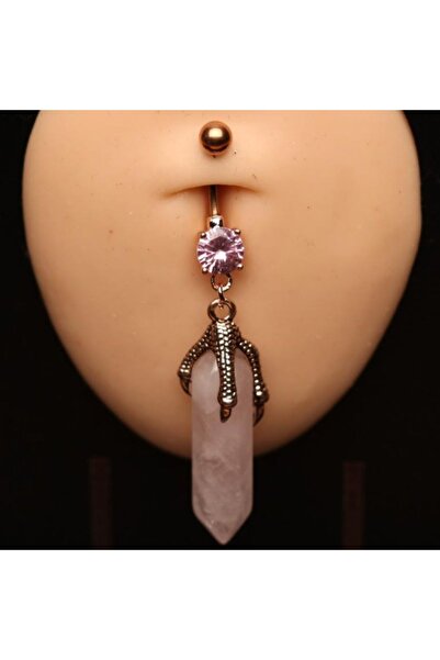 AGB Rose Gold Pençe Detaylı Doğal Taş Figürlü "single", "belly" Tek Taşlı Aks...