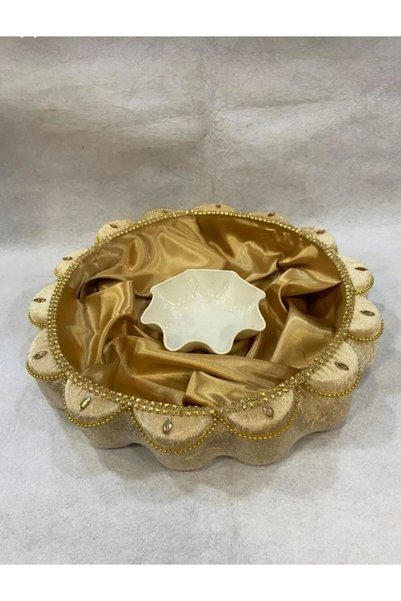 BİRCAN KINA 2-Piece Gold Pearl and Sliced Henna Basket - Promise Engagement and Wedding Circumcision