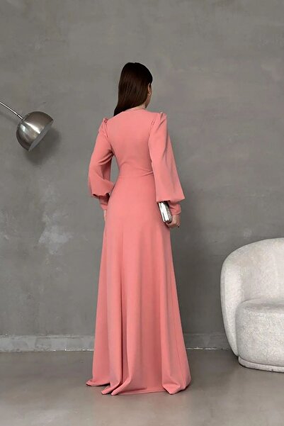 Planet Prestige Pudra Askılı Yırtmaçlı Düz Elbise