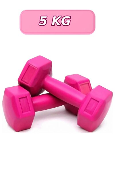 Jet Delux 5 Kg x 2 Adet Köşeli Fuşya Plastik Dambıl Seti Ağırlık Dumbell Setleri