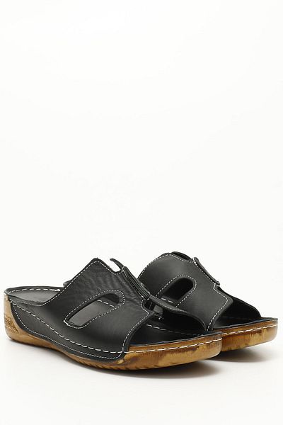 GÖNDERİ(R) Black Heel Genuine Padding Sole Leather Women's Slippers 42615