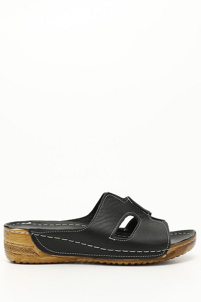 GÖNDERİ(R) Black Heel Genuine Padding Sole Leather Women's Slippers 42615