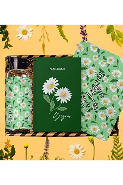 EJOYA Kişiye Özel Papatya Tasarım Defter & Matara & Mouse Pad & Hediye Kutusu...