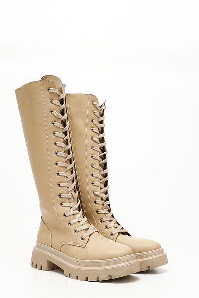 GÖNDERİ(R) Nackte Damen-Tagesstiefel zum Schnüren mit runder Zehenpartie und Absatz und Reißverschluss 37401