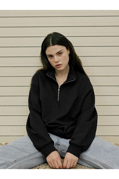 WEARTEX Unisex Half Zipper Unprinted Sweatshirt
