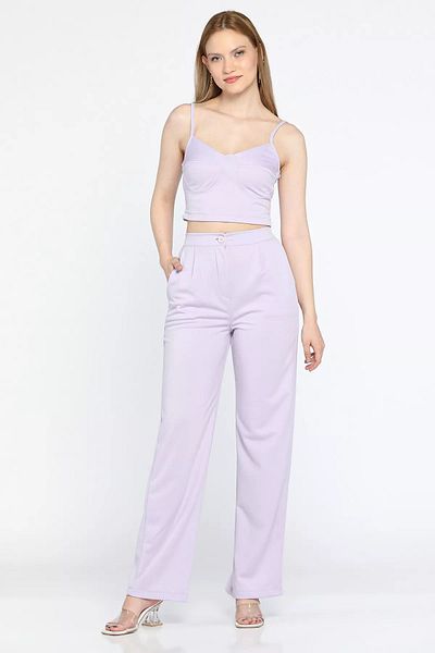 GÜLSELİ Lilac Crop Bustier Trousers Double Set