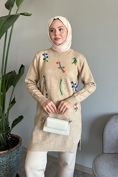 InStyle Ръчно изработена мека бежова трикотажна туника