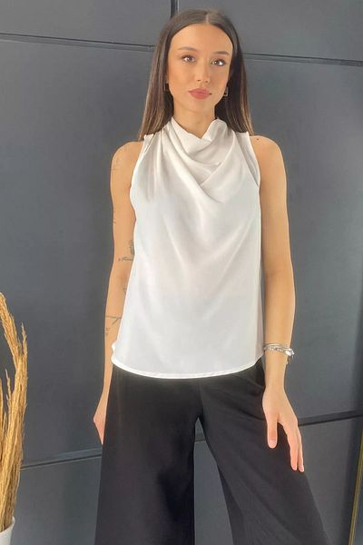 GÜLSELİ Κρεμ μπλούζα με πλισέ λαιμόκοψη ώμου