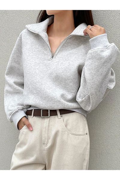 WEARTEX سويت شيرت غير مطبوع بنصف سحاب للجنسين