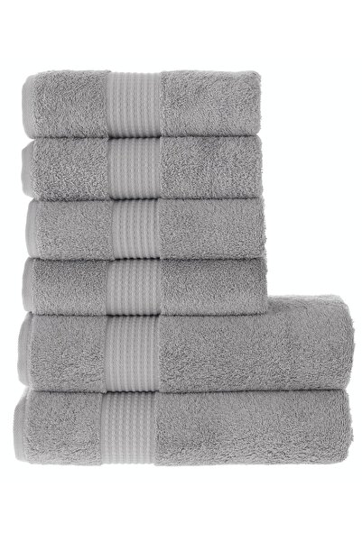 MAURAHOME Tomurcuk %100 Pamuk 6'lı Banyo Ve El Havlu Seti | 2'li 70x140cm Ve 4'lü 50x100cm | Gri