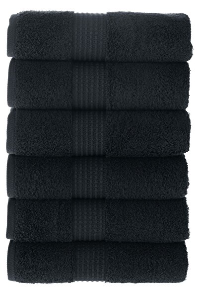 MAURAHOME Tomurcuk 100% Cotton Set of 6 Hand Towels |   50X100Cm |   Black