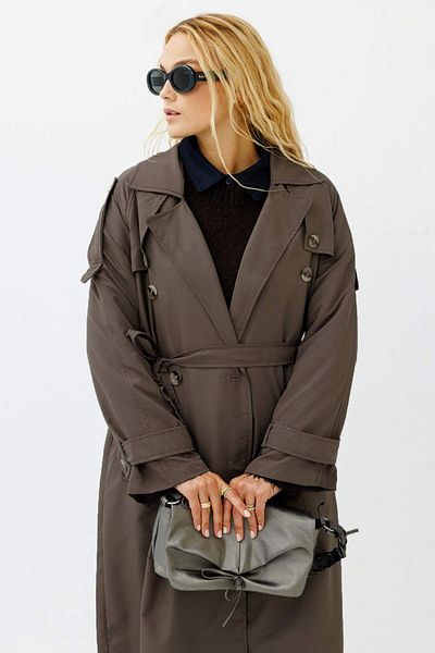 Hooopstore Μαλακό Oversize Ash Brown Trench Coat