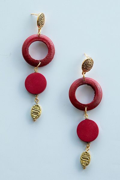 Lila Rosa Ethnic Authentic Wooden Dangle Earrings