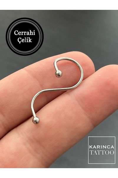 Karınca Piercing Silver Color Double Helix Bridge Piercing - Spiral Ear, Two Holes