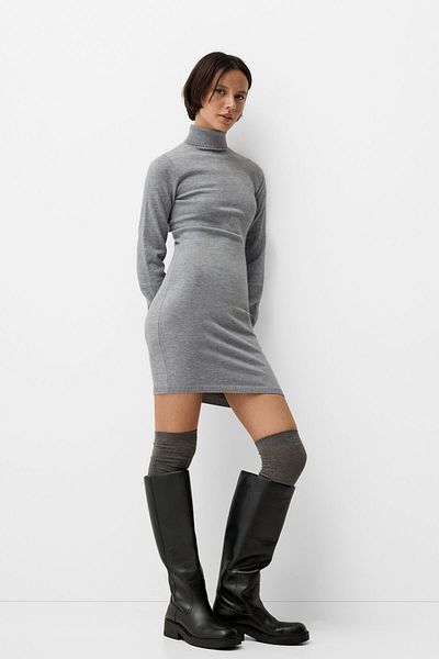 Bershka Dik yaka mini elbise