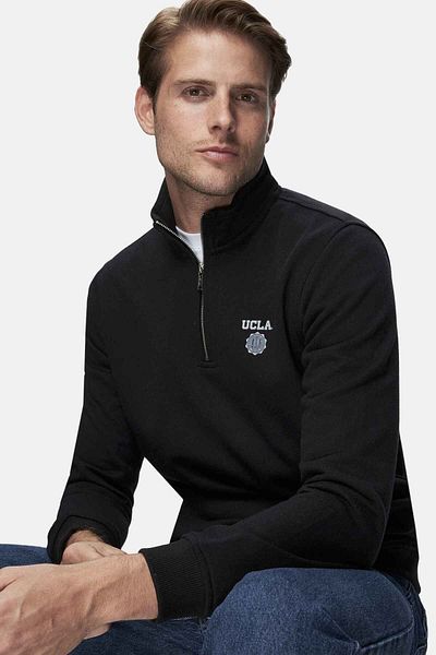UCLA Leon Black Half Zipper Stand Collar Embroidered Standard Fit Men's Sweatshirt
