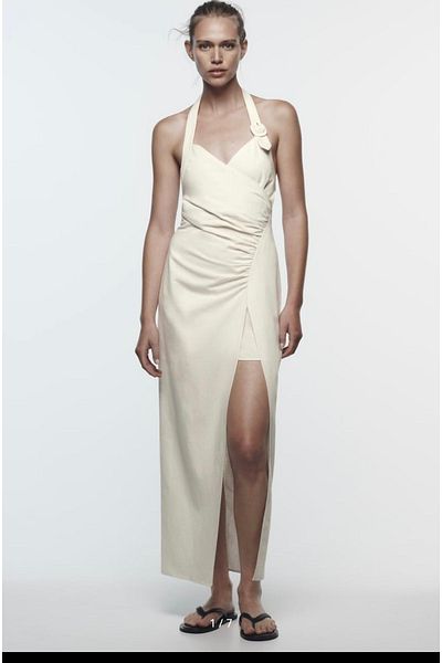 Butik فستان Zara Allbucks متوسط الطول - رقبة رسن ثنيات، Abzr0100