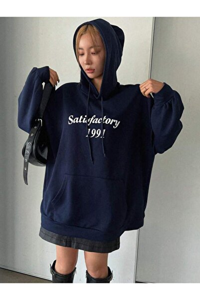 AFROGİYİM Унісекс Satisfactory 1991 Басклі Оверсайз Худі
