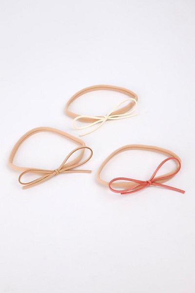 Le Mabelle Ecru Beige Dried Leather Bow 3-Piece Girl's Hair Band Set