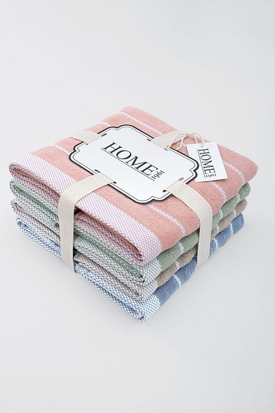 HOME 1961 Set of 4 Colored and Striped Jacquard Towels - Soft and High Water Absorbent 50X90 cm - Hayden